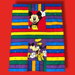 Vintage Disney Rainbow Mickey Mouse Goofy Blanket Crib Comforter